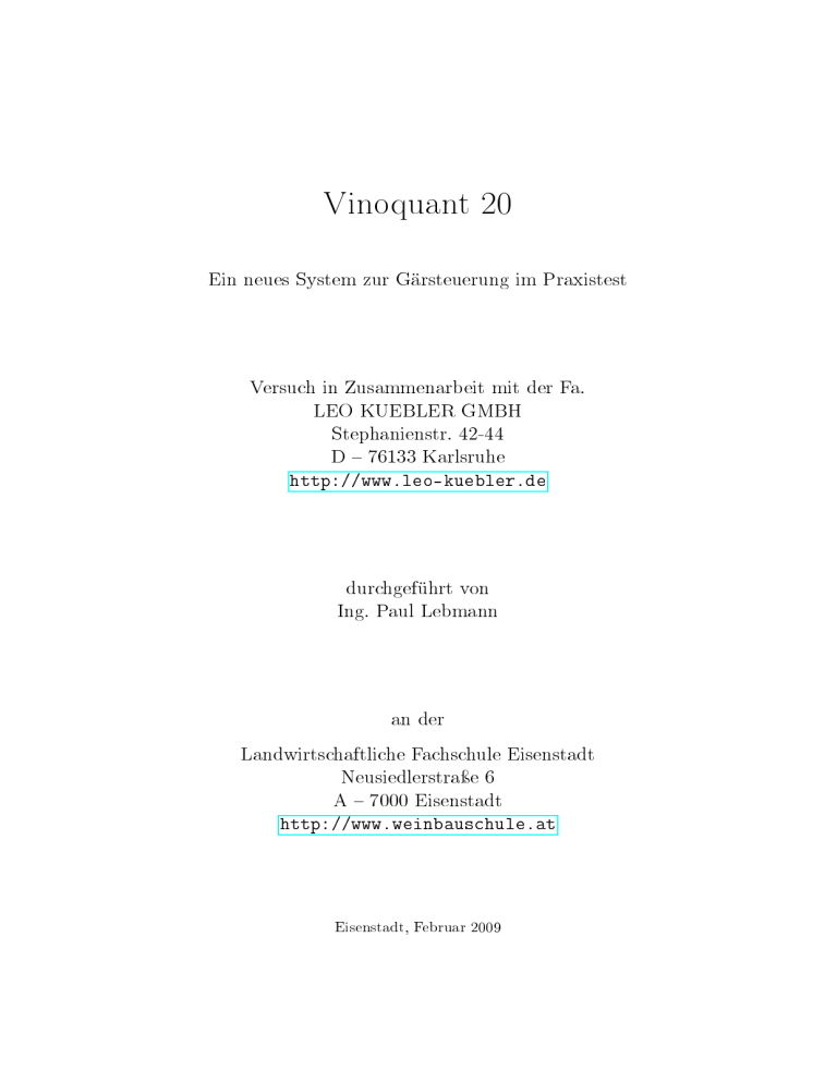 Vinoquant 20 - Landwirtschaftliche Fachschule Eisenstadt Vinoquant 20 - Landwirtschaftliche Fachschule Eisenstadt