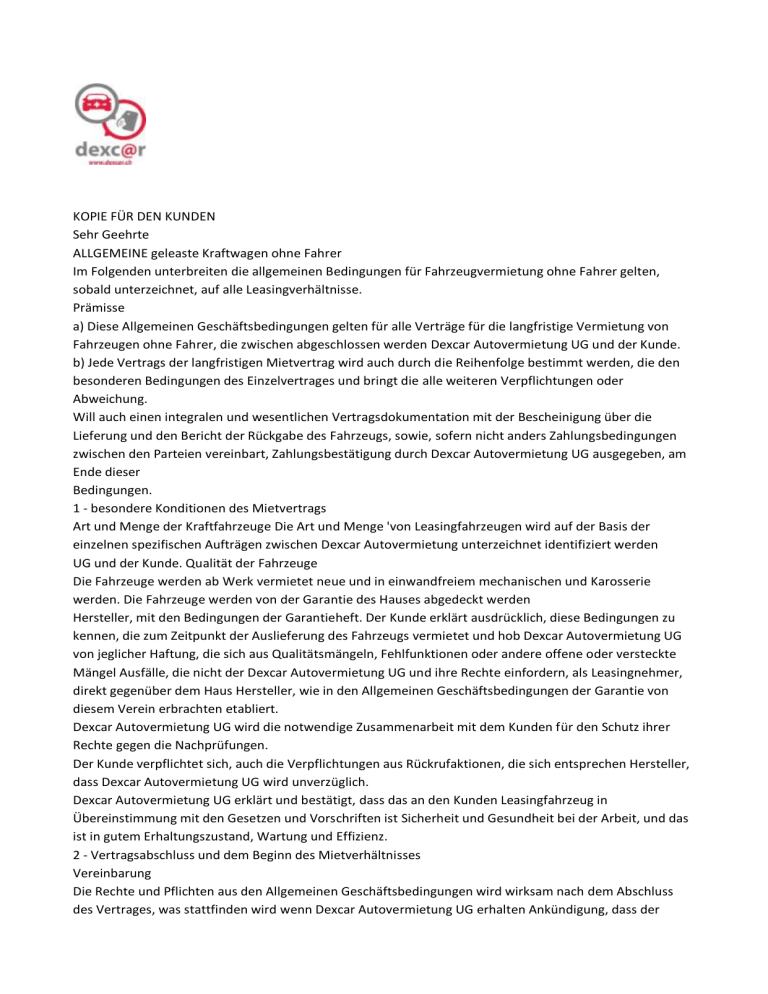 KOPIE FÜR DEN KUNDEN Sehr Geehrte ALLGEMEINE geleaste KOPIE FÜR DEN KUNDEN Sehr Geehrte ALLGEMEINE geleaste