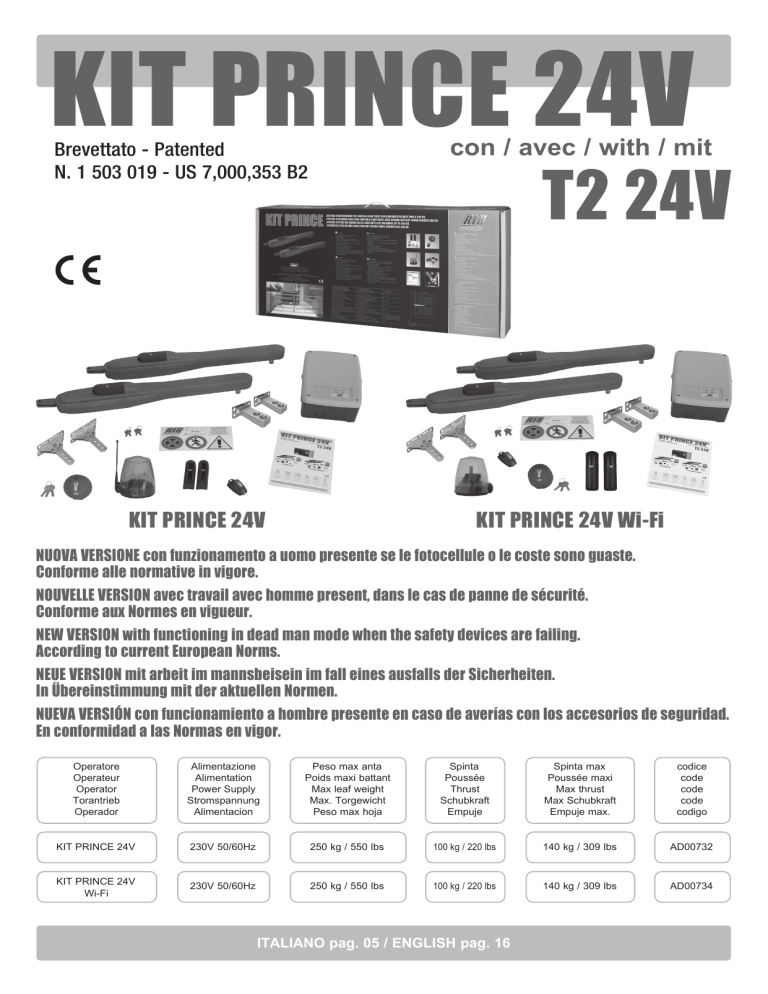 KIT PRINCE 24V T2 24V CVA2032 rev07 IT KIT PRINCE 24V T2 24V CVA2032 rev07 IT
