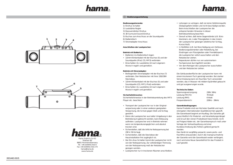 Hama 00014463, AS-63 Owner's manual Hama 00014463, AS-63 Owner's manual