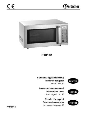 Bartscher 610181 Microwave DIG, 25L, 1000W Operating instructions | Manualzz Bartscher 610181 Microwave DIG, 25L, 1000W Operating instructions | Manualzz