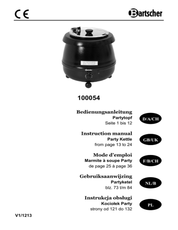 Bartscher 100054 Party kettle 9L Operating instructions | Manualzz Bartscher 100054 Party kettle 9L Operating instructions | Manualzz