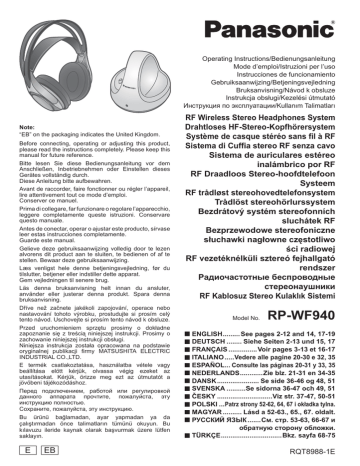 Panasonic RP-WF940, RPWF940 Owner's manual Panasonic RP-WF940, RPWF940 Owner's manual