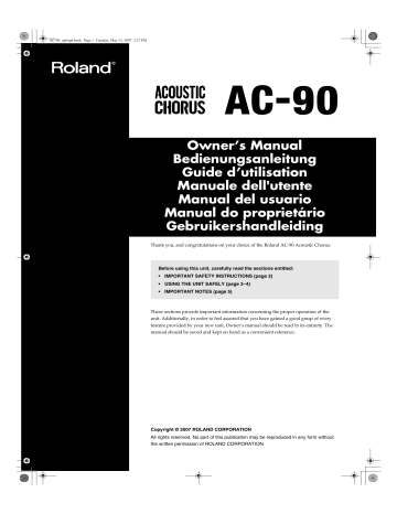 IMPORTANT NOTES. Roland AC-90, AC-90 Acoustic Chorus | Manualzz