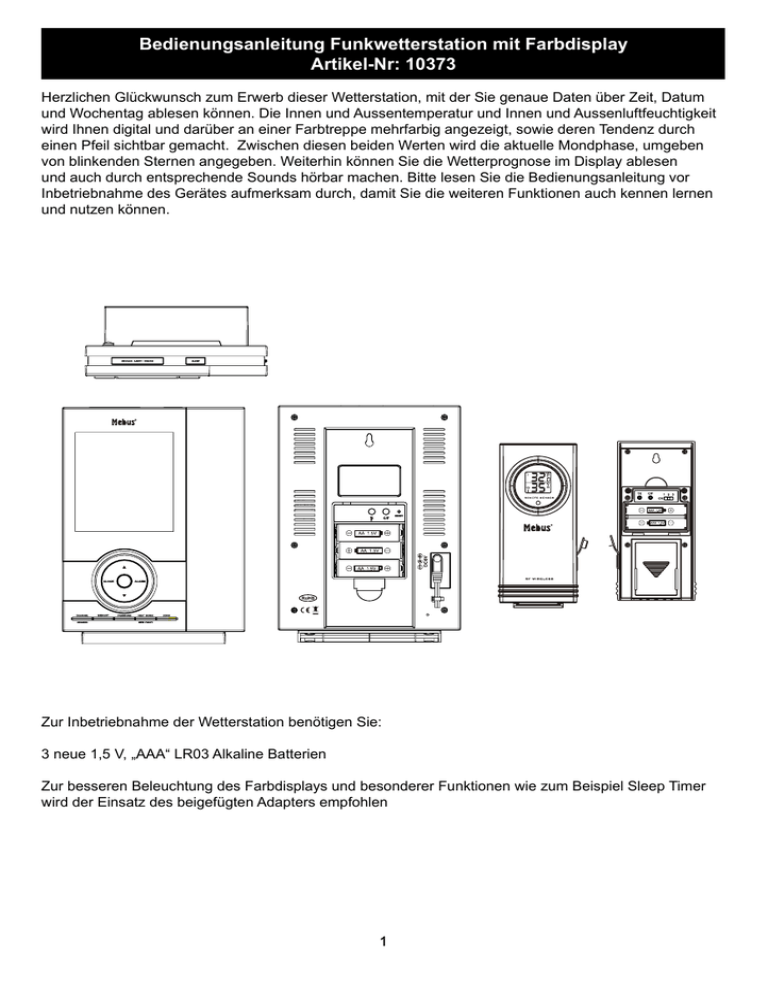 Bedienungsanleitung Funkwetterstation mit Farbdisplay Bedienungsanleitung Funkwetterstation mit Farbdisplay