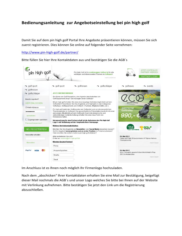 Bedienungsanleitung zur Angebotseinstellung bei pin high golf Bedienungsanleitung zur Angebotseinstellung bei pin high golf