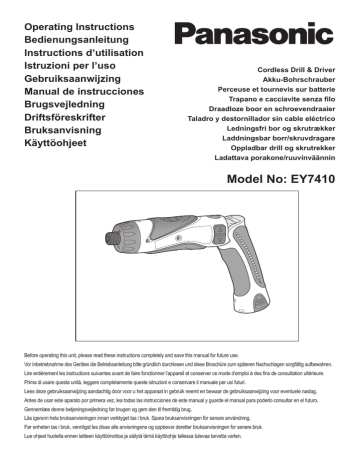 Model No: EY7410 - Panasonic Power Tools Model No: EY7410 - Panasonic Power Tools