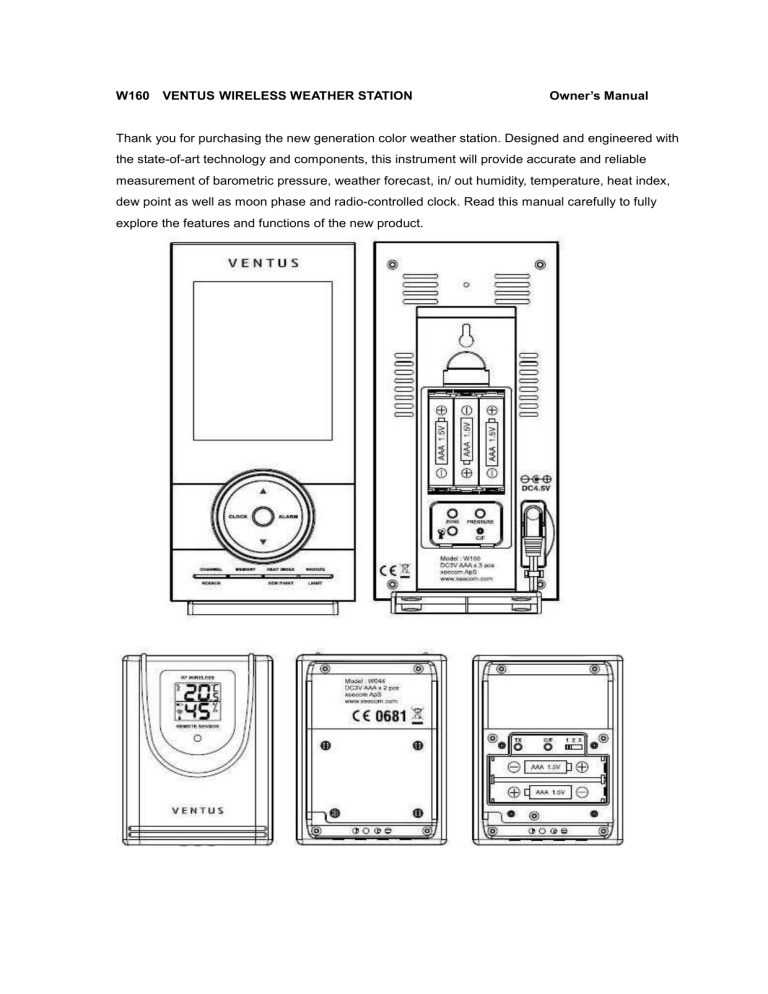 W160 VENTUS WIRELESS WEATHER STATION Owner's W160 VENTUS WIRELESS WEATHER STATION Owner's