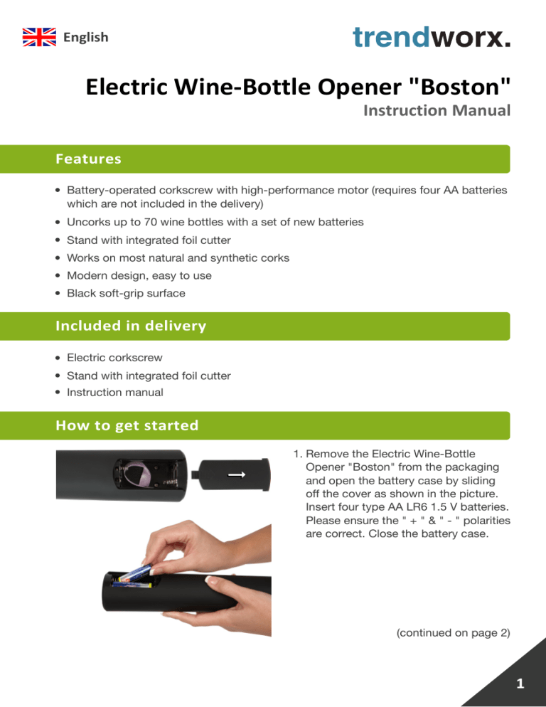 Electric Wine-Bottle Opener "Boston" Electric Wine-Bottle Opener "Boston"