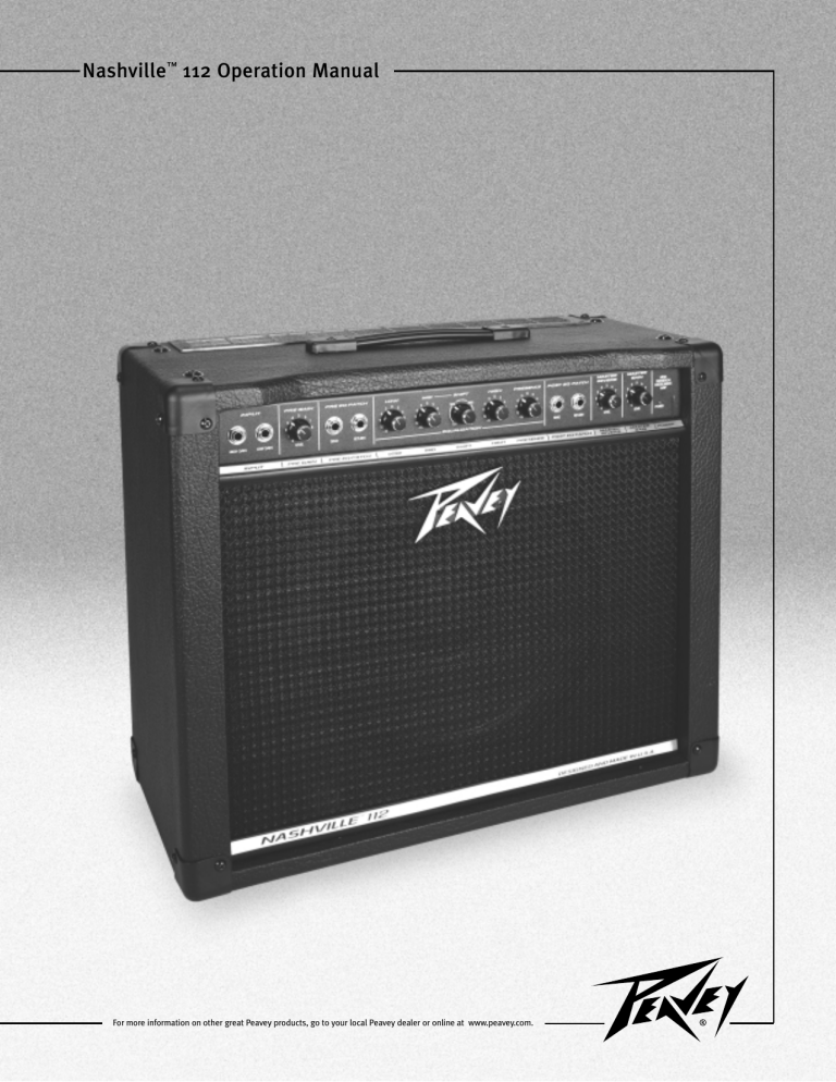 Peavey Nashville 112, Nashville 112 80-Watt 1x12 Pedal Steel Guitar Amp Owner's manual Peavey Nashville 112, Nashville 112 80-Watt 1x12 Pedal Steel Guitar Amp Owner's manual