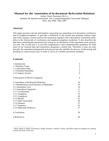 Manual for the Annotation of in-document Referential Relations Manual for the Annotation of in-document Referential Relations