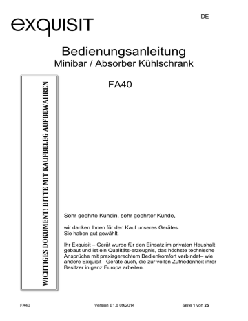 Bedienungsanleitung FA40 Absorber Kühlschrank Bedienungsanleitung FA40 Absorber Kühlschrank