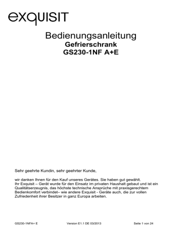 Bedienungsanleitung GS230-1NFE A+ Gefrierschrank Bedienungsanleitung GS230-1NFE A+ Gefrierschrank