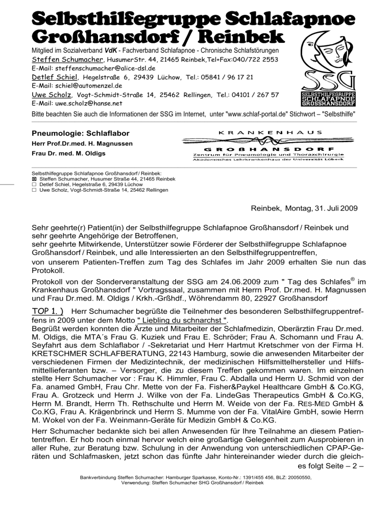 "Tag des Schlafes® im Krankenhaus Großhansdorf - Schlaf "Tag des Schlafes® im Krankenhaus Großhansdorf - Schlaf