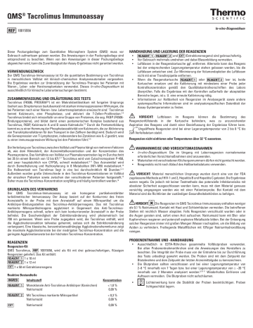 QMS® Tacrolimus Immunoassay QMS® Tacrolimus Immunoassay