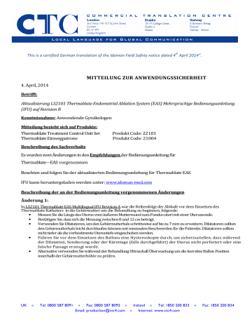 MITTEILUNG ZUR ANWENDUNGSSICHERHEIT MITTEILUNG ZUR ANWENDUNGSSICHERHEIT
