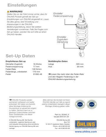 Set-Up Daten Einstellungen Set-Up Daten Einstellungen