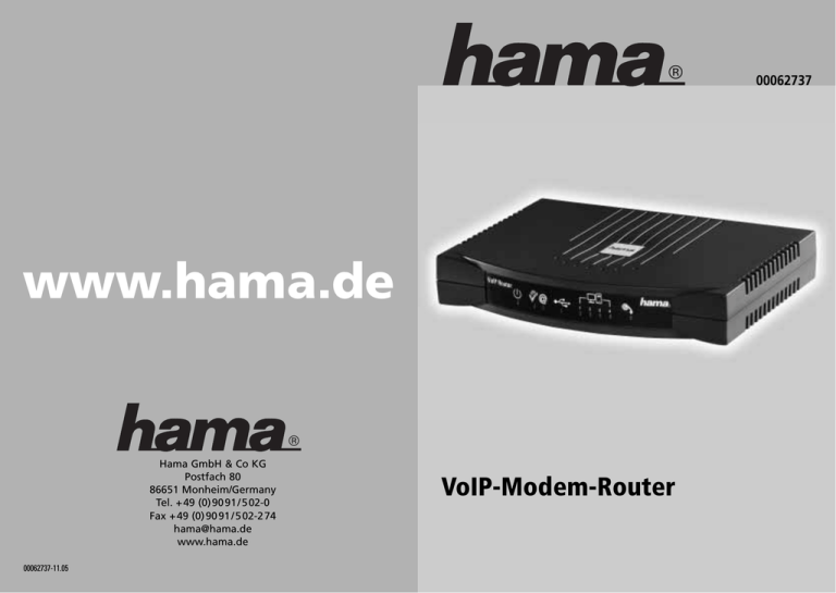Hama 00062737 Owner's manual Hama 00062737 Owner's manual