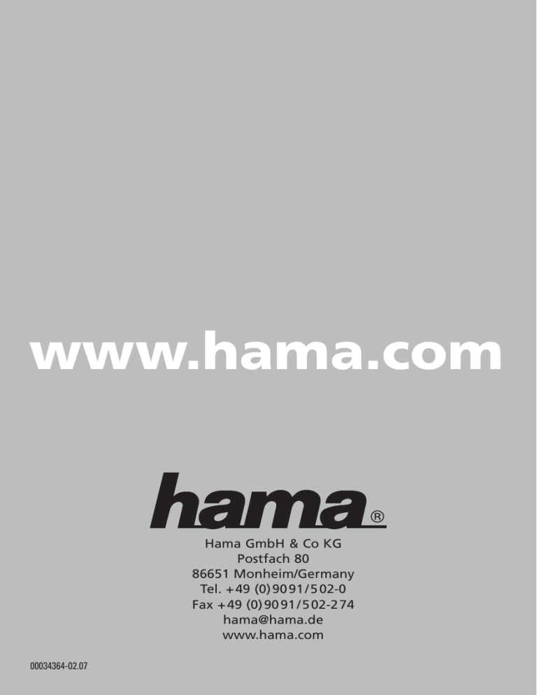 Hama 00034364 Owner's manual Hama 00034364 Owner's manual