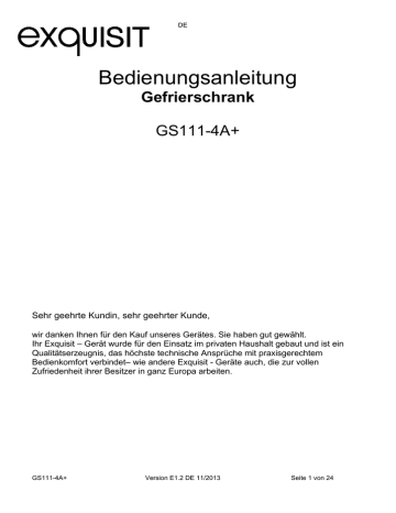 Bedienungsanleitung GS111-4 A+ Gefrierschrank Bedienungsanleitung GS111-4 A+ Gefrierschrank