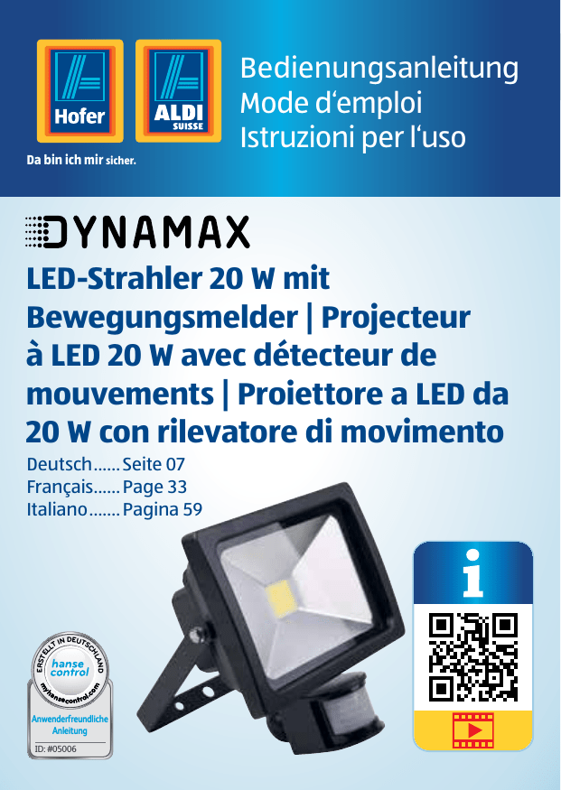 LED-Strahler 20 W mit Bewegungsmelder | Projecteur à LED LED-Strahler 20 W mit Bewegungsmelder | Projecteur à LED