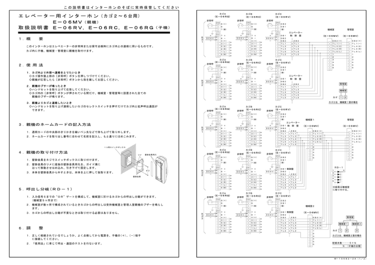 取扱説明書 エレベーター用インターホン E-06RV,E-06RC,E 取扱説明書 エレベーター用インターホン E-06RV,E-06RC,E