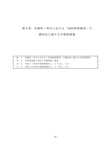 第5章 各教科・科目における「知的財産教育」の 教材化に関する学習指導案 第5章 各教科・科目における「知的財産教育」の 教材化に関する学習指導案