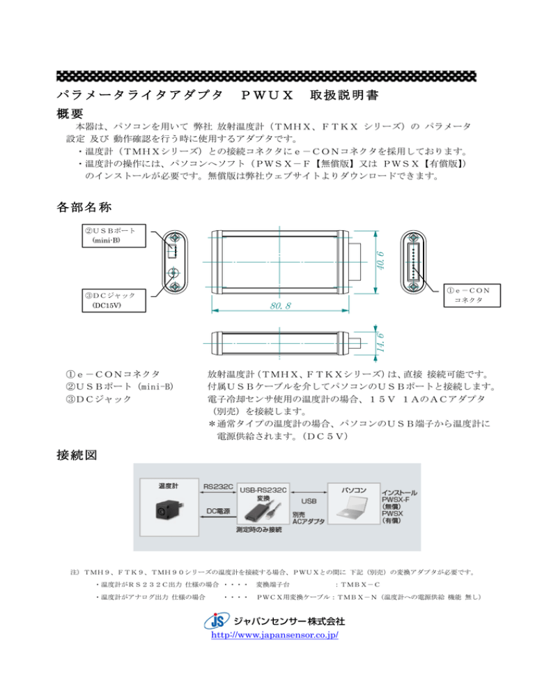 パラメータライタアダプタ PWUX 取扱説明書 概要 各部名称 接続図 パラメータライタアダプタ PWUX 取扱説明書 概要 各部名称 接続図