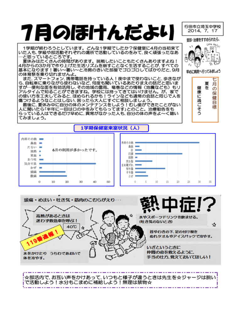 7月のほけんだより 行田市立埼玉中学校 7月のほけんだより 行田市立埼玉中学校
