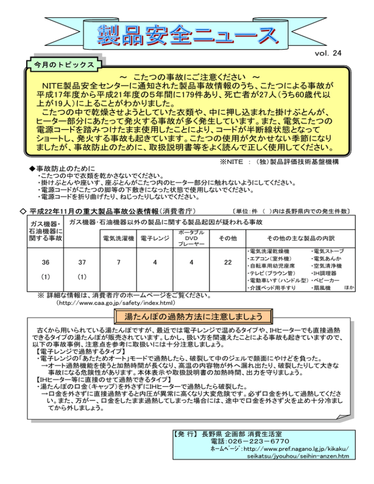 vol.24 NITE製品安全センターに通知された製品事故情報のうち、こたつ vol.24 NITE製品安全センターに通知された製品事故情報のうち、こたつ