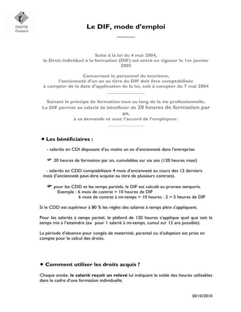 Le DIF Mode d`emploi Le DIF Mode d`emploi