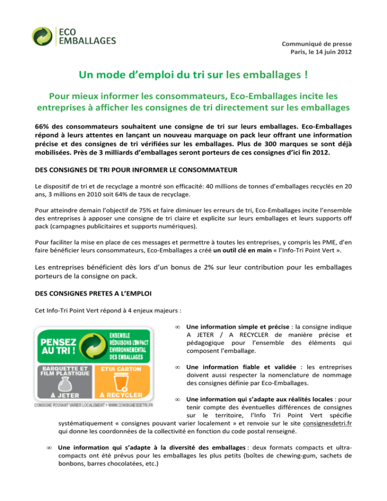 Un mode d`emploi du tri sur les emballages ! Un mode d`emploi du tri sur les emballages !