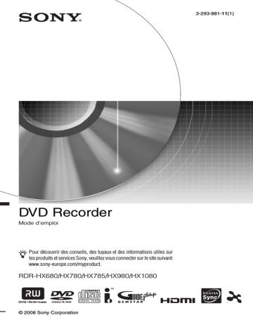 Sony RDR-HX780 Mode d'emploi | Manualzz Sony RDR-HX780 Mode d'emploi | Manualzz