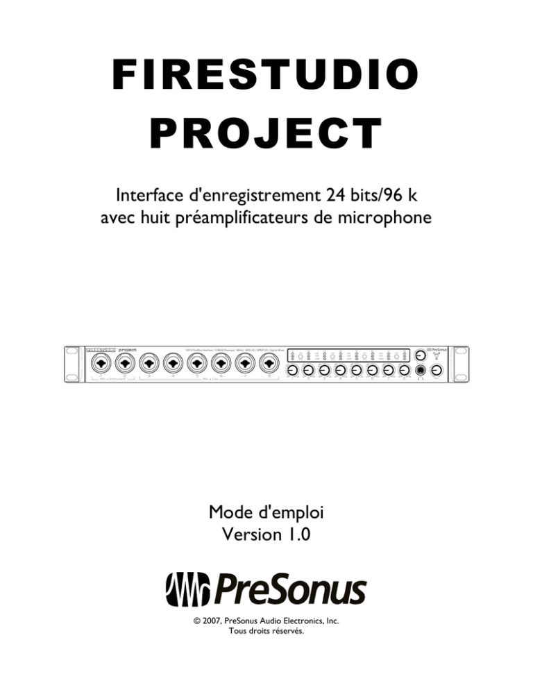 PRESONUS FireStudio Project Owner's manual PRESONUS FireStudio Project Owner's manual
