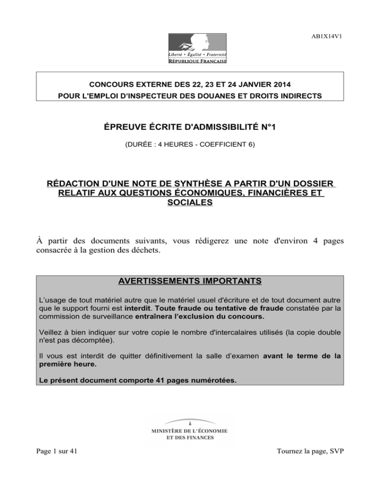 note de synthèse - Ministère de l`économie, des finances et de l note de synthèse - Ministère de l`économie, des finances et de l