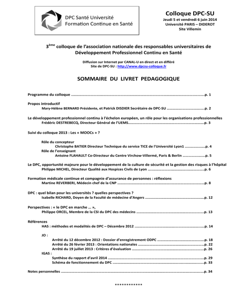 Livret Colloque 2014 - Université Claude Bernard Lyon 1 Livret Colloque 2014 - Université Claude Bernard Lyon 1