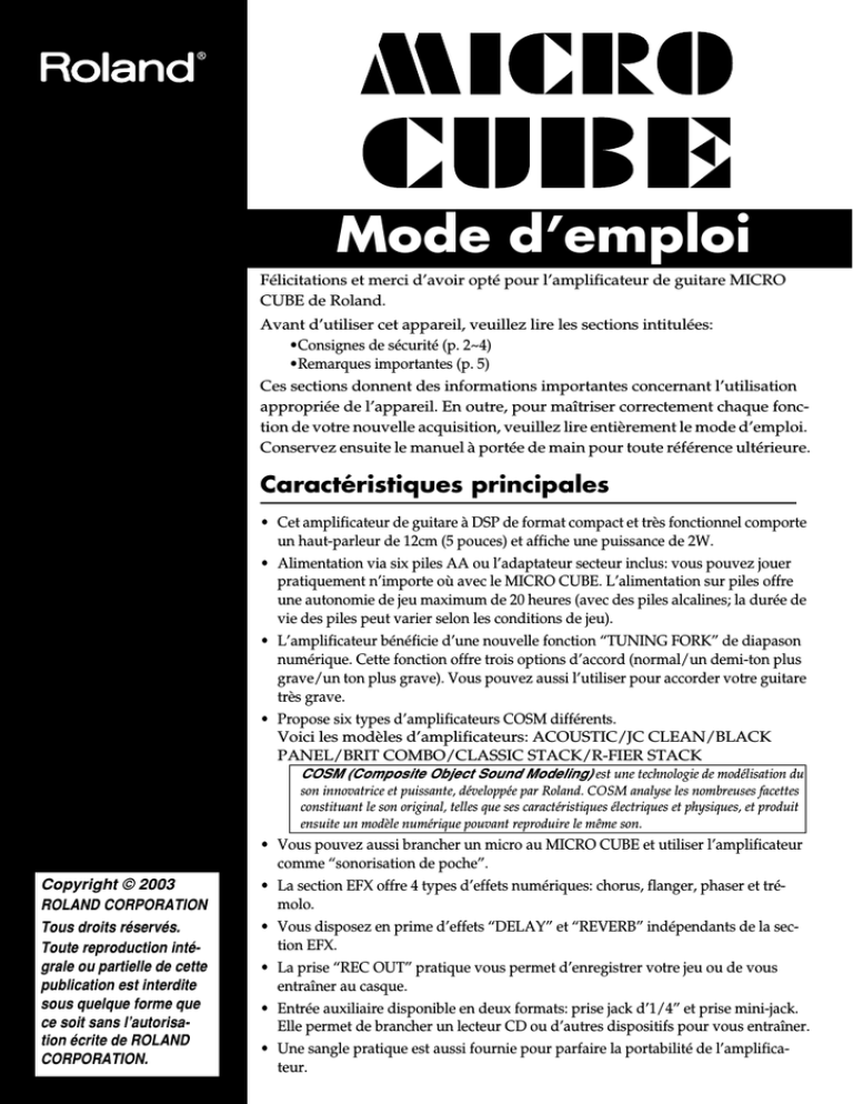 Roland MICRO CUBE RX Owner's manual Roland MICRO CUBE RX Owner's manual