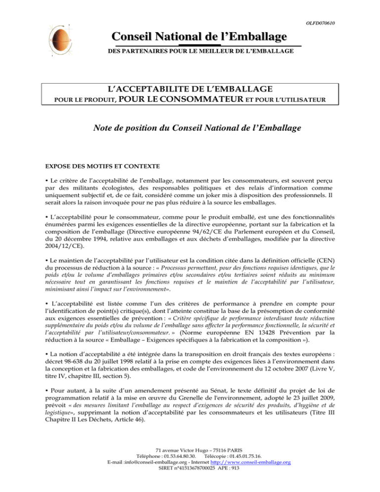 Acceptabilité Version française / French version Acceptabilité Version française / French version