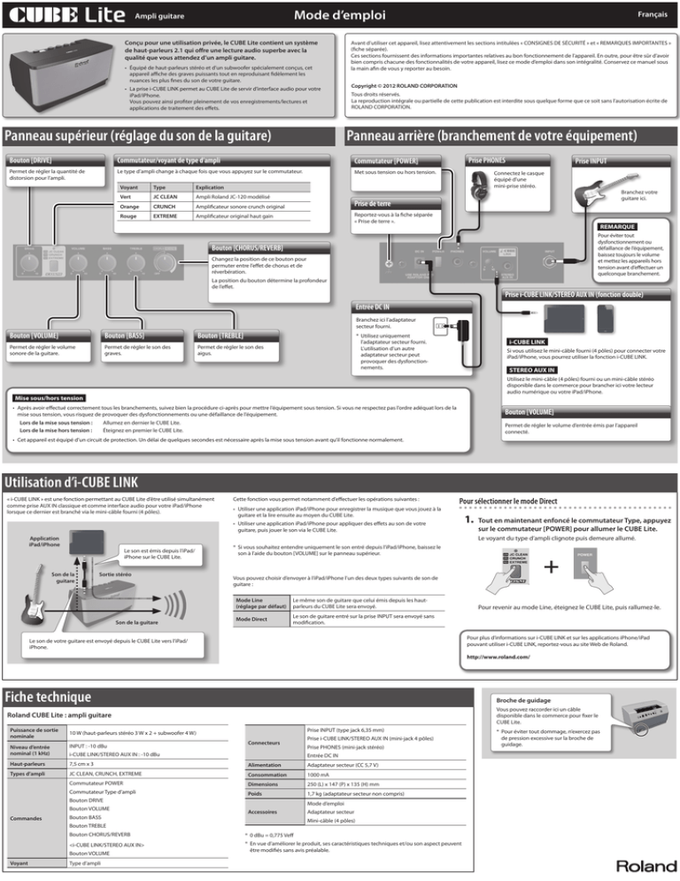 Roland CUBE Lite Owner's manual Roland CUBE Lite Owner's manual