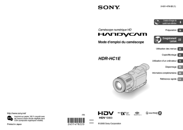 Sony HDR-HC1E Mode d'emploi | Manualzz