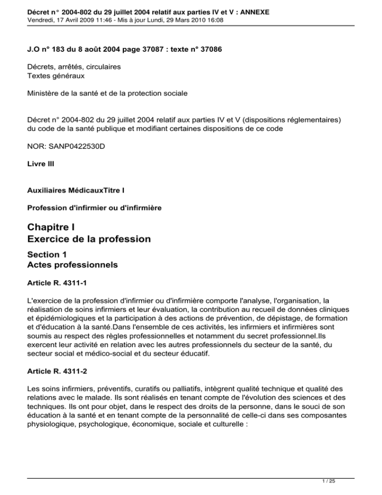 Décret n° 2004-802 du 29 juillet 2004 relatif aux Décret n° 2004-802 du 29 juillet 2004 relatif aux