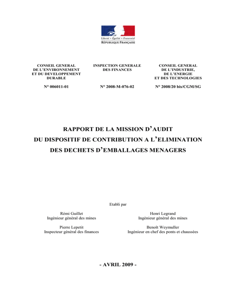 Audit du dispositif de contribution à l`élimination des déchêts d Audit du dispositif de contribution à l`élimination des déchêts d