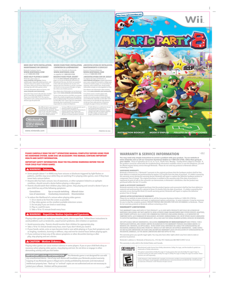 instruction booklet mode d`emploi folleto de instruction booklet mode d`emploi folleto de