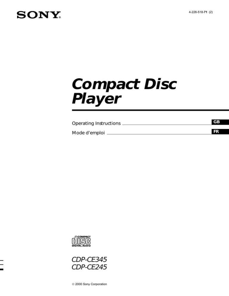 Sony CDP-CE345, CDP-CE245 User manual Sony CDP-CE345, CDP-CE245 User manual