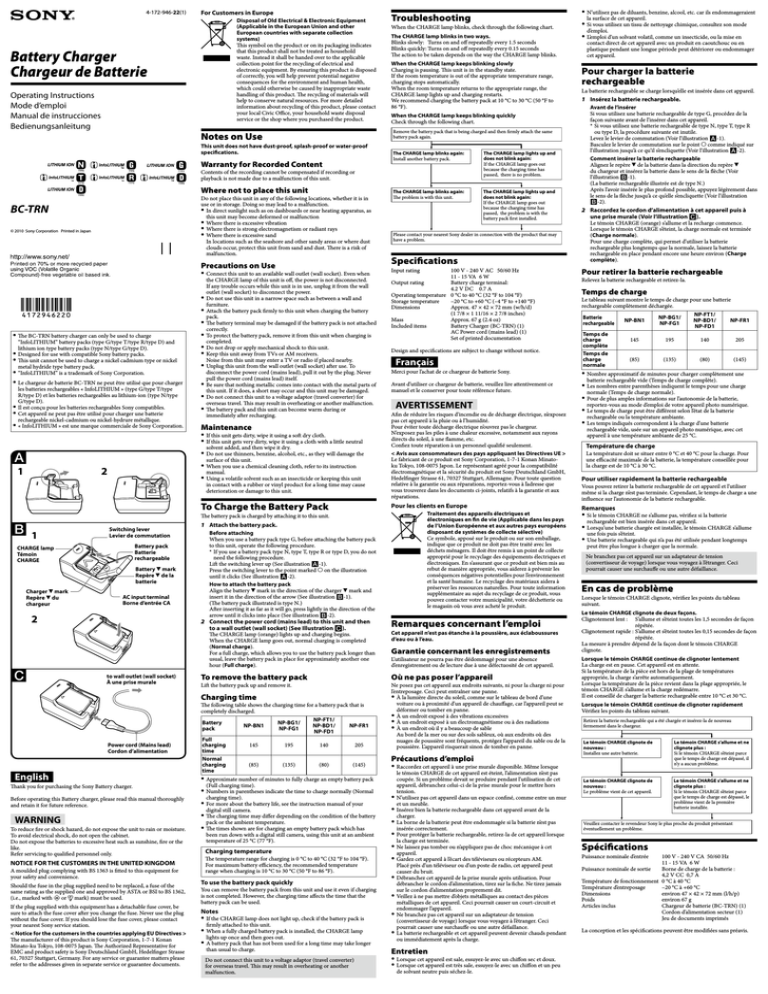 Sony BC-TRN Operating instructions Sony BC-TRN Operating instructions