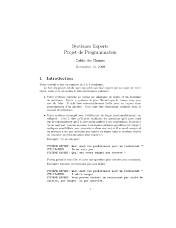 Syst`emes Experts Projet de Programmation Syst`emes Experts Projet de Programmation