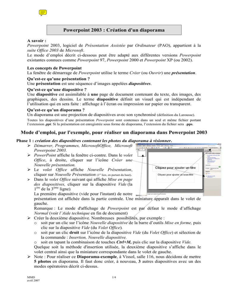 créer un Diaporama avec Powerpoint 2003 créer un Diaporama avec Powerpoint 2003