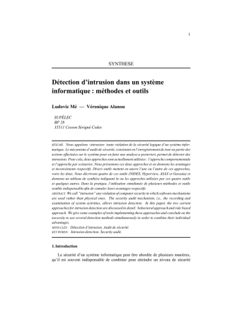 Détection d`intrusion dans un syste`me informatique Détection d`intrusion dans un syste`me informatique