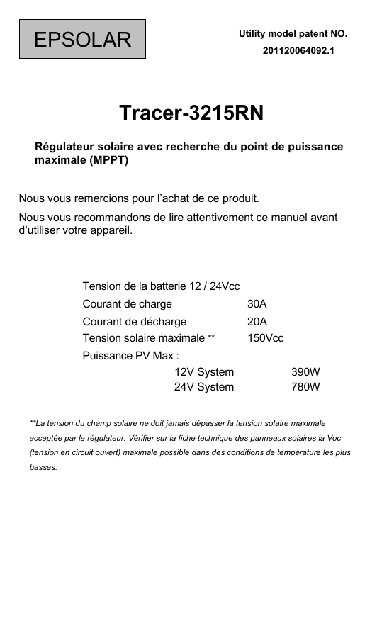EPSOLAR Tracer-3215RN - Ecologie-Shop EPSOLAR Tracer-3215RN - Ecologie-Shop
