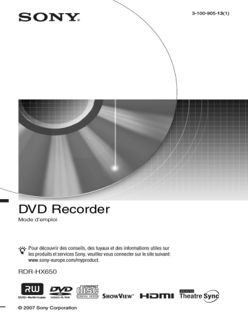 Sony RDR-HX650 Mode d'emploi | Manualzz Sony RDR-HX650 Mode d'emploi | Manualzz